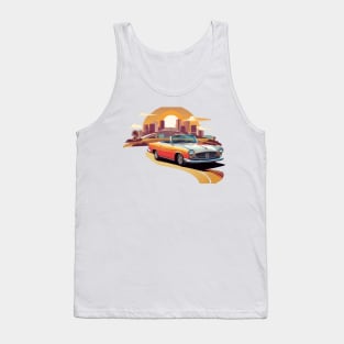 Sunrise Backdrop Brilliance: Retro Car T-Shirt Graphic Design Masterpiece (323) Tank Top